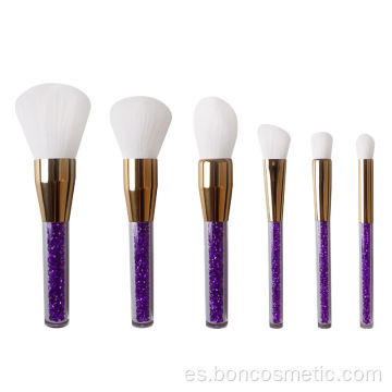 Set de 6 pinceles de maquillaje de pelo blanco con mango de cristal